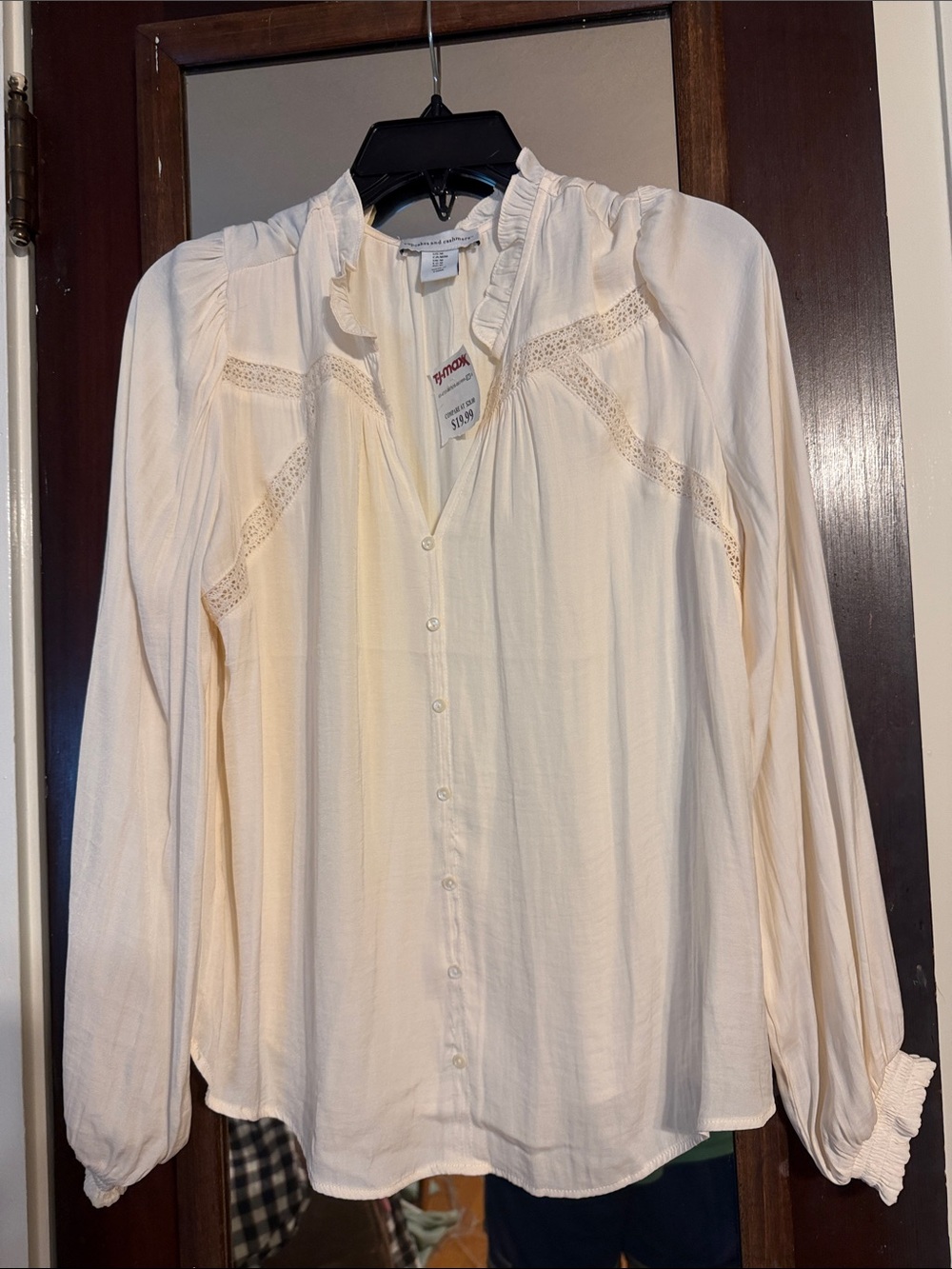 cupcakes & cashmere Ivory Lace-Trim Button Front Blouse